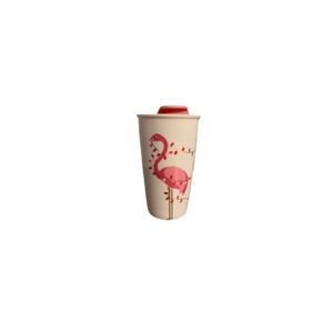 David’s Tea Pink and White Flamingo Ceramic To-Go Cup